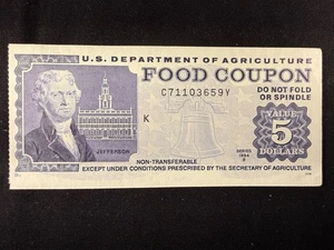USDA Food Stamp Coupon $5 Series 1994 B (K) SPC1644 - Picture 1 of 2