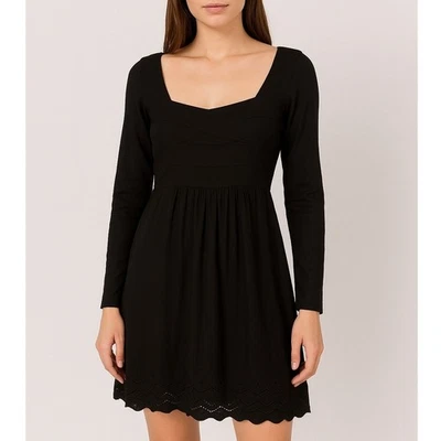 Vestido suéter de malha de seda LEIFSDOTTIR manga longa gola quadrada bainha recortada XS NOVO COM ETIQUETAS - Imagem 1 de 4