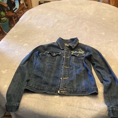 Chaqueta vaquera azul vaquera bordada Tinkerbell de Disney juvenil pequeña Foto 1 de 4