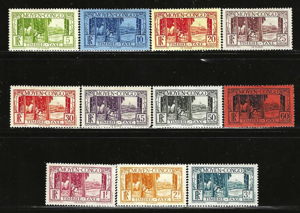 Middle Congo French  1933  #J23-#J33, Complete Set (all ll)  Mint/LH FOG VF Rare - Image 1 of 1