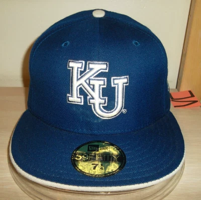 Boné/chapéu de beisebol KANSAS JAYHAWKS - NOVA ERA 59FIFTY TAMANHO 7 1/4" AZUL-BRANCO/NOS 2005! - Imagem 1 de 4