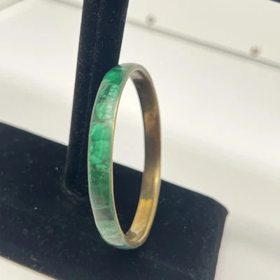 "Brazalete brazalete vintage de metal con incrustaciones de malaquita de 8""" Foto 1 de 4