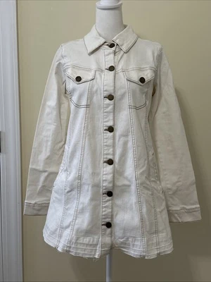 LOGO by Lori Goldstein Button Front Denim Jacket Released Hem Natural 0 A378661 - Image 1 of 4