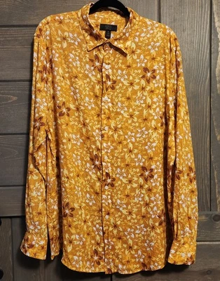 Club Room Men's Luxury 100% Linen Long-Sleeve Shirt - Yellow Tropical Floral - Image 1 of 4