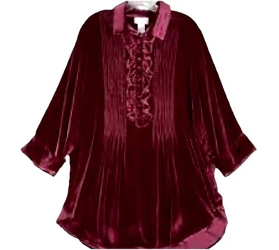 Top de mujer Soft Surroundings talla M Verona túnica de terciopelo con volantes pintuck mezcla de seda Foto 1 de 4