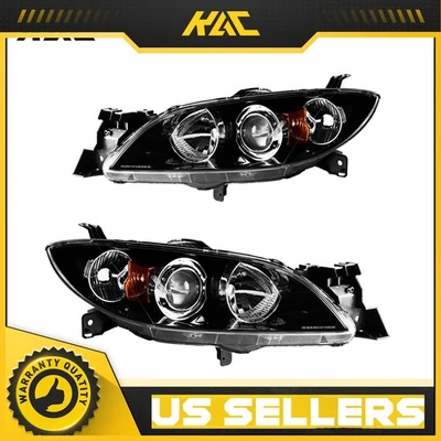 Headlight Assembly Set For 2004-2009 Mazda 3 Halogen Projector Black Amber Clear - Image 1 of 4