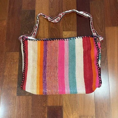 Bolso de Lona Artesanal Boho de Fin de Semana Hecho a Mano Grande Colorido Peruano Grande Foto 1 de 4