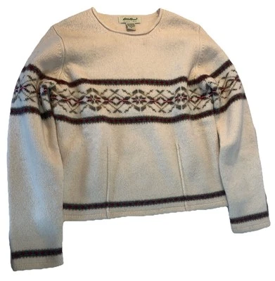 Suéter de lana Y2K Lambs para mujer talla M Fair Isle Roll Fisherman Gorpcore Eddie Bauer Foto 1 de 4