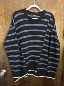 Simply Vera Wang Striped Dropped Shoulder Sweater Uneven Hem Size Large - Picture 1 of 6