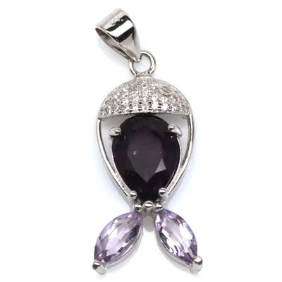 Thai Handmade 7 x 9 mm. Purple Amethyst & White Zircon Pendant - Image 1 of 4