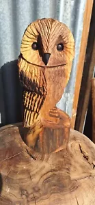 CHAINSAW CARVING OWL GREAT GIFT IDEA ELM WOOD HOME GARDEN SCULPTURE ART CRAFT - Picture 1 of 4