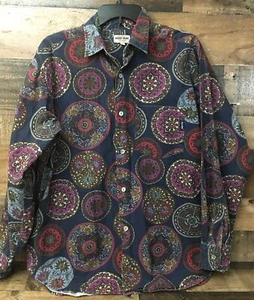 VTG Guess Button Down Shirt Men Large Y2K Preppy Retro Boho Logo  Made In USA - Picture 1 of 5