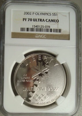2002 SALT LAKE CITY OLYMPICS Silver Dollar NGC PF70💥FLAWLESS QUALITY💥 - Image 1 of 4