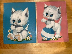 Vintage Kawaii Kätzchen Katze Kätzchen Gemälde Malen nach Zahlen 1969 Kinderzimmer Geschenk - Bild 1 von 6