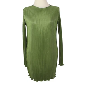 Shein EZwear Dress Green Accordion Pleat Women Size 8-10 Long Sleeve Micro Mini - Picture 1 of 9