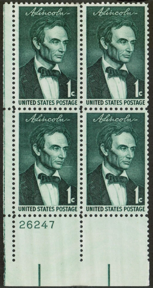 US USA Sc# 1113 MNH FVF PLATE # BLOCK President Abraham Lincoln by George Healy - Image 1 of 1