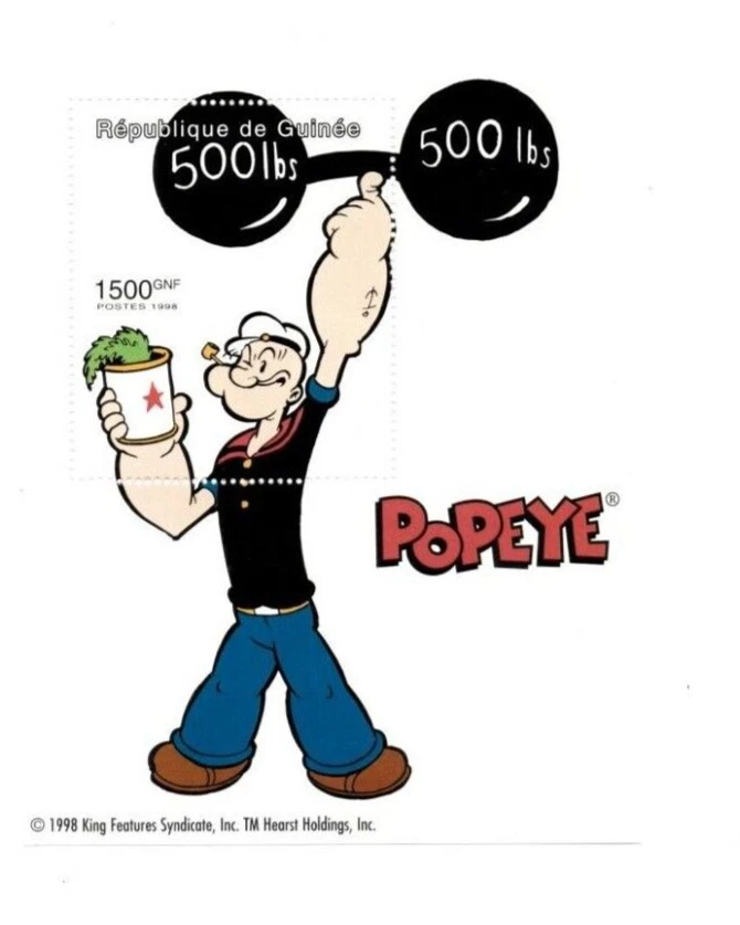 Guinea - Popeye The Sailorman - Hoja de estampillas de recuerdo - MNH Foto 1 de 1