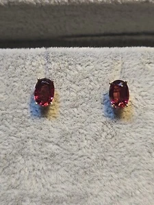 Oval Garnet Studs 14k Yellow Gold - Picture 1 of 3