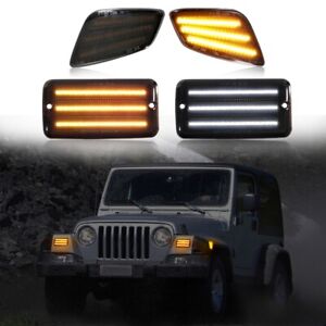 Turn Signal Lights White&Dynamic Amber Signals Lamp For 1997-06 Jeep Wrangler TJ