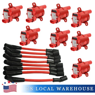 Kit de bobinas de encendido de 8 piezas UF262 D585 y cables de encendido de bujía para Chevy LS GMC Foto 1 de 4