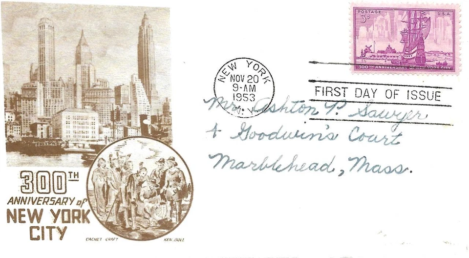 First Day Cover 300th Anniversary NYC Addressed Cachet Craft SC#1027 - Image 1 of 1