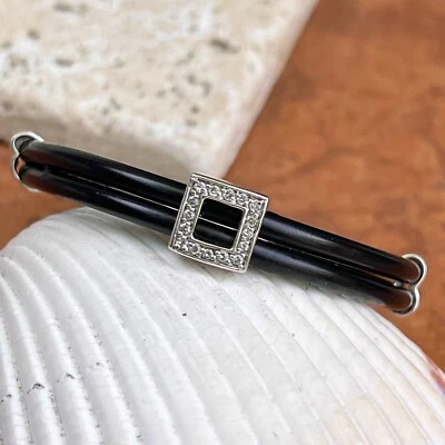 14KT White Gold Black Rubber Square Diamond Bracelet ESTATE Effy Designer 7" - Image 1 of 4