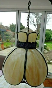 VINTAGE ART DECO TYPE CEILING LIGHT LARGE 27" HIGH. 12 1/2" - 13" WIDE PRETTY - Picture 1 of 8
