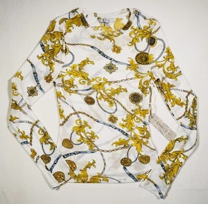 Stampa catena oro bianco Iris Basic semi trasparente maglia elastica manica lunga oro bianco taglia small - Foto 1 di 10
