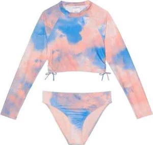 Roxy L29280 Girls Malibu Story Long Sleeve Crop Top Swim Set Size 10/M - Picture 1 of 4