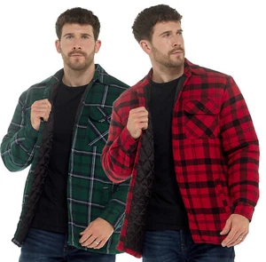 Mens Collared Quilted Padded Shirt Lumberjack Work Jacket Check M-2XL - Picture 1 of 5