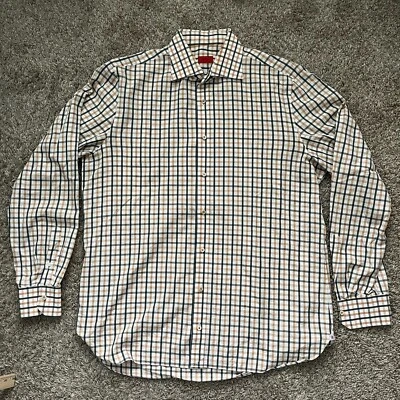 "Camisa con botones Isaia para hombre manga larga blanca naranja cuello cuadros 48""" Foto 1 de 4