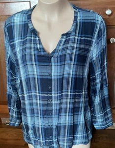 Camisa Mujer Sin Marca Manga Larga Azul Cuadros Abotonada Talla XL - Imagen 1 de 2