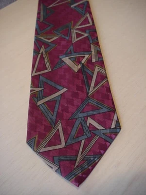 MONTAGU Vintage Hombre Corbata-COLULACIÓN-TRIÁNGULOS ABSTRACTOS-Rosa/Gris/Negro-BRILLANTE-3.5" W Foto 1 de 4