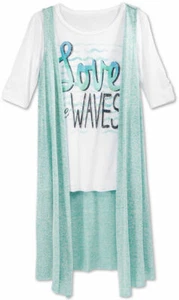 Beautees Girls' 2-Pc. Duster & Love Waves Top, Mint, Size Small - Picture 1 of 1
