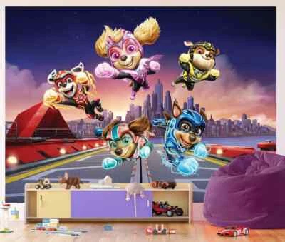 252x182cm wallpaper mural for unisex child bedroom photo wall Paw Patrol purple - Image 1 of 4