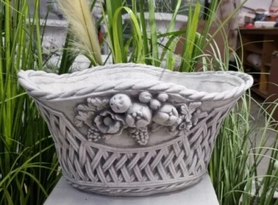 Pflanzgefäß, Pflanzkorb "Blumen", antik grau - Bild 1 von 3