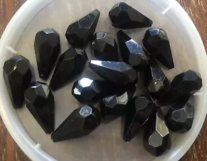 Vintage Japan Jet Black Large Faceted Fancy Pear Tear Drop Shape Lucite Bead Lot - Picture 1 of 4