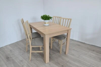 4 Solid Wood Oak Sonoma Chairs Natural Beech Wood Grey Fabric Marynarz - Image 1 of 4