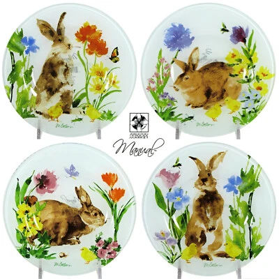 MWW Market COLLINS GARDEN 6 дюймов набор стеклянных тарелок 4 кролика цветочный пасхальное руководство - Изображение 1 из 4
