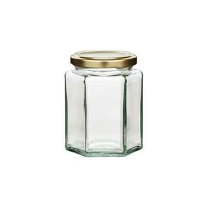 Preserve Jars Hexagonal Twist Top Jars Gold Lid 227ml with Twist Lid Claer Glass - Picture 1 of 2