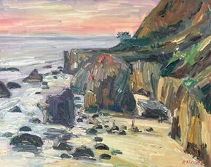 Matador Beach Malibu Plein air Impressionismo John Kilduff 22x28 - Foto 1 di 2