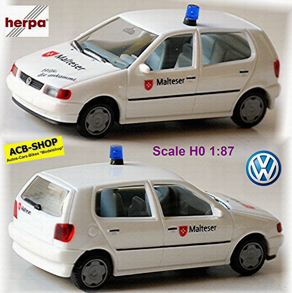 VW Polo III Maltese Servizio di Aiuto 4türig Tipo 6N 1994-99 Bianco 1:87 Herpa - Immagine 1 di 4