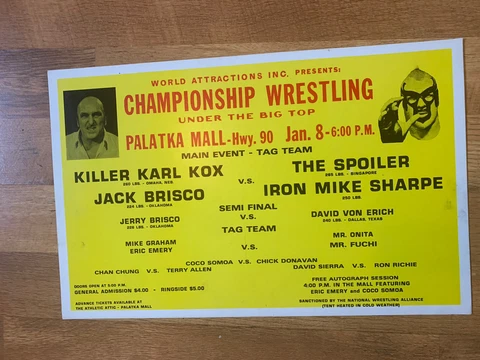 Vintage The Spoiler vs Killer Karl Kox Palatka Mall Fl NWA Wrestling Poster Cover