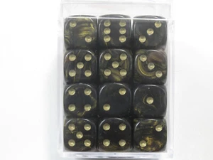 NEW Dice Cube Set of 36 D6 (12mm) - Gold Mist Black - Picture 1 of 2