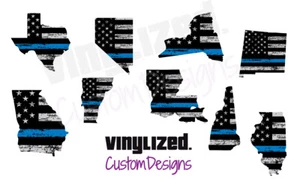 Back Thin Blue Line US Flag State Police LEO Quality Vinyl Sticker Decal TBL - Picture 1 of 78