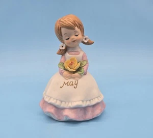 Vintage Figurine Girl With Pigtails & Flowers Birthday Month Of May - Picture 1 of 3