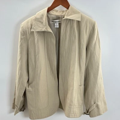 Chaqueta Blazer Norm Thompson Mezcla Seda Lino Neutral Carrera Minimalista Talla 16 Foto 1 de 4