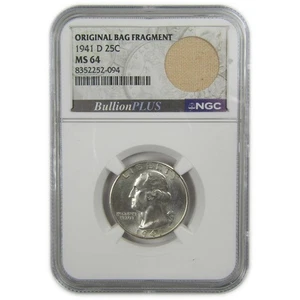1941 D Washington Quarter MS 64 NGC Silver Bag Fragment SKU:I20596 - Picture 1 of 4