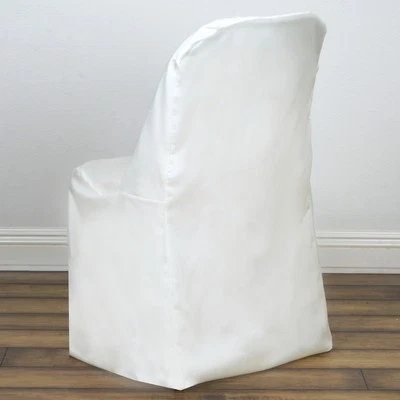 6 Ivory Polyester FOLDING Flat CHAIR COVERS Wedding Party Banquet Decorations - Image 1 of 4