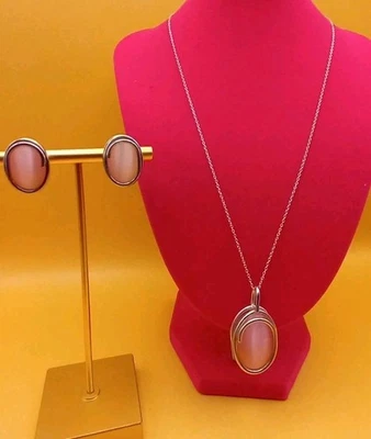  Juego de joyas de plata de ley 925 con piedras rosa ojo de gato  Foto 1 de 4